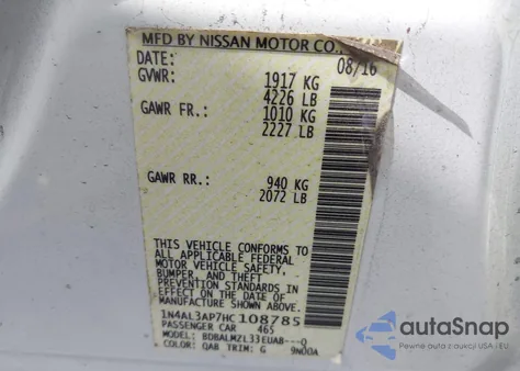 2017 Nissan Altima 2.5 Sv from USA, damaged, VIN 1N4AL3AP7HC108785